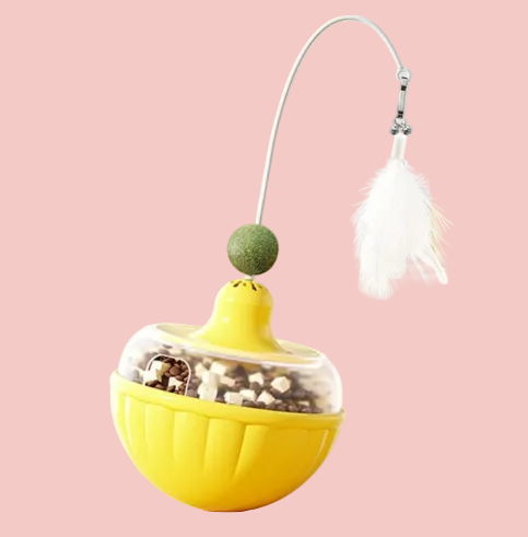 2 Pack Interactive Wobble Toys - Wobbly Treats, Feathers and Catnip Balls! - Yellow