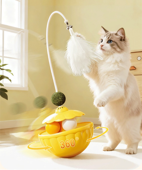 2 Pack Interactive Wobble Toys - Wobbly Treats, Feathers and Catnip Balls! - Yellow