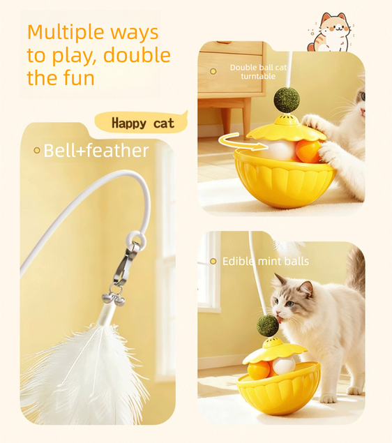 2 Pack Interactive Wobble Toys - Wobbly Treats, Feathers and Catnip Balls! - Yellow