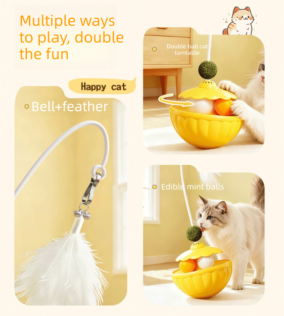 2 Pack Interactive Wobble Toys - Wobbly Treats, Feathers and Catnip Balls! - Green