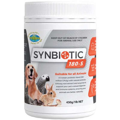 Vetafarm Synbiotic 180-S - 9 Strain Probiotic Blend for Cats, Dogs and all Animals
