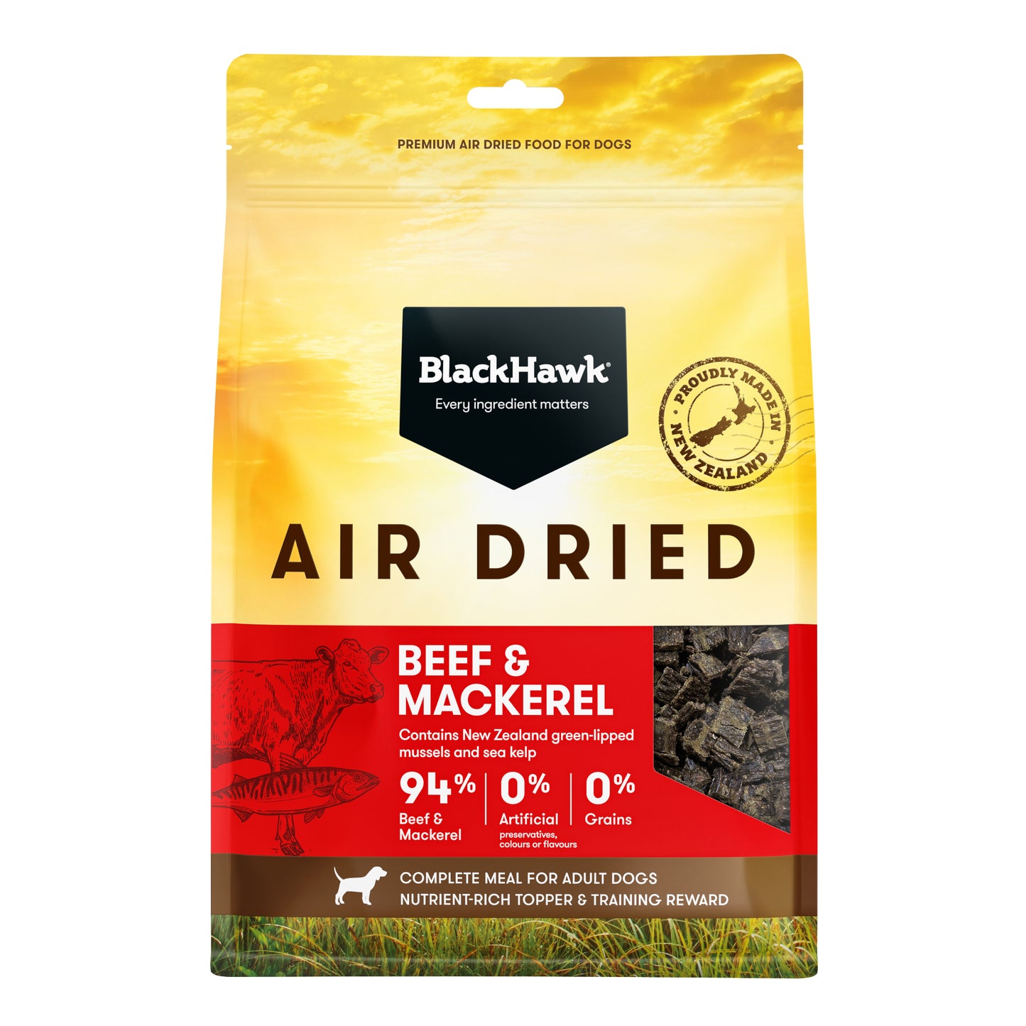Black Hawk Dog Food – Air Dried Beef & Mackerel - Also Use as a Tasty, High Protein Treat! 450g
