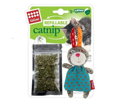 GiGwi Refillable Catnip Rabbit - With Mess-Free Catnip Teabag Refills!